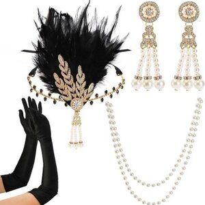 5 Pack 1920s Gatsby Flapper Accessories Set, 20s Party Costume Headband for Wome